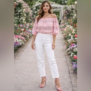 🌸 Lynn Ryan 🌸 Pink off the Shoulders Smock Top with Balloon Sleeves